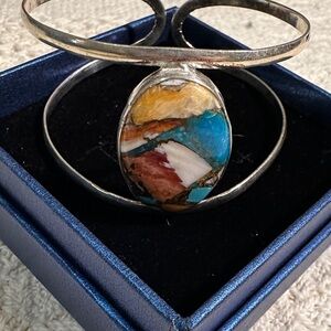 Oyster Copper Turquoise Stone Cuff Bracelet - Sterling Silver
